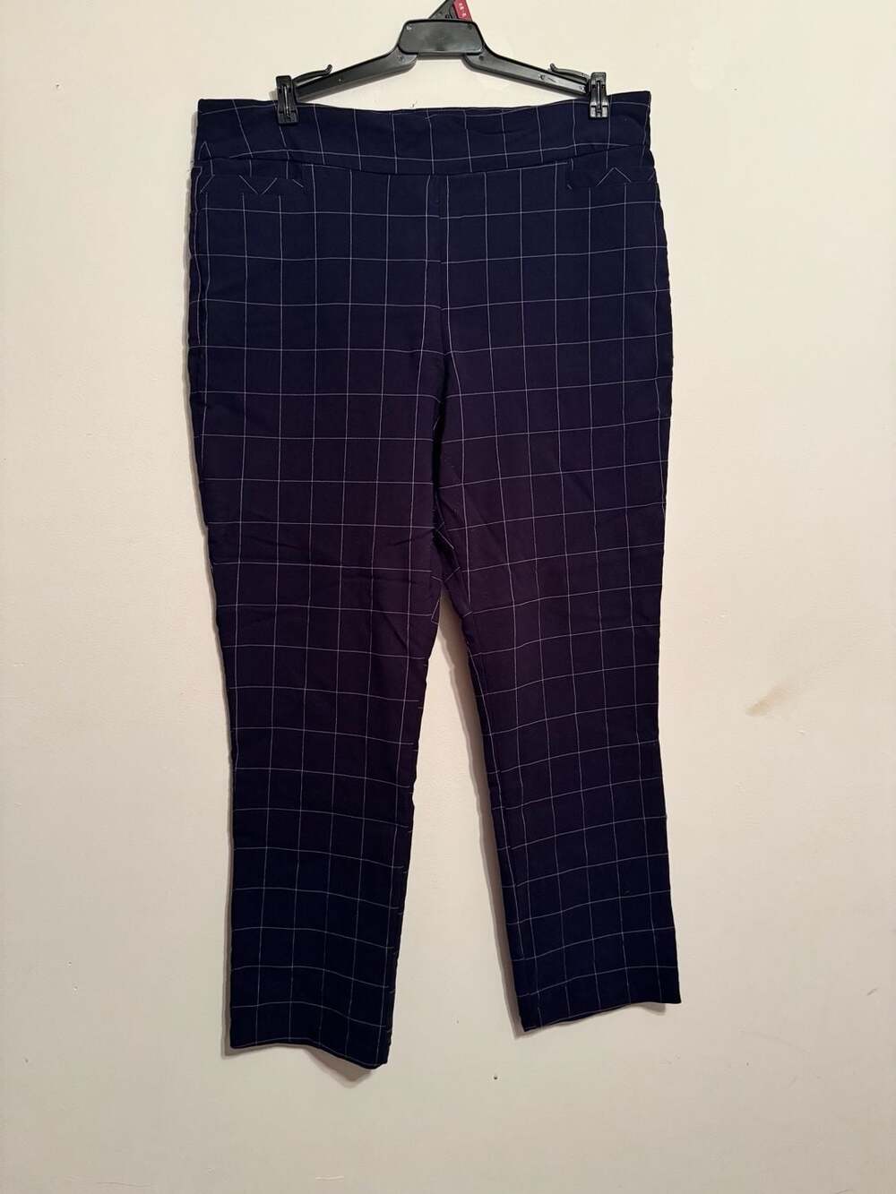 Kim Rogers Women's Navy Plaid Pull-On Pants Size 18